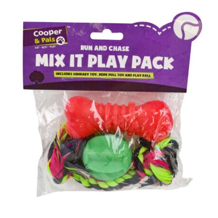 Cooper & Pals Dog toy set - Squeaky cube, pull rope, ball